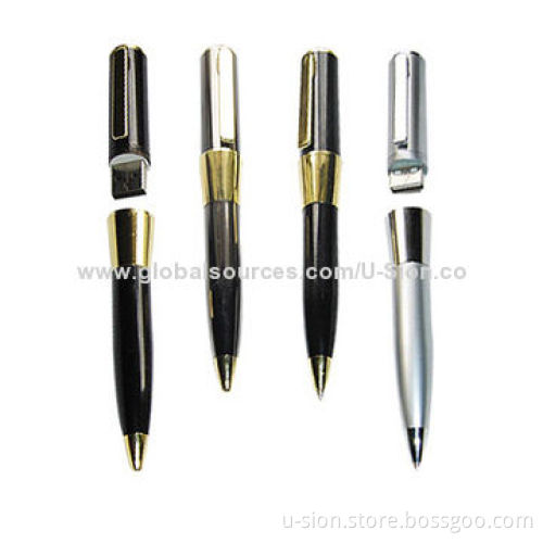 Hot Sale Metal USB Flash Disks for Free Gifts, Popular Pen-shaped Design